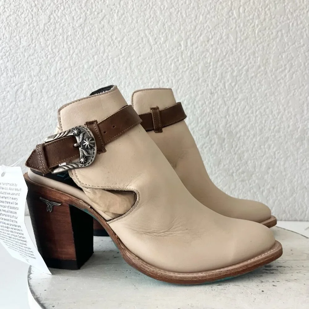 New Lane HIGH NOON Womens Cowboy Booties Sz 7 Putty Western Cowgirl Short Boots